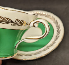 Load image into Gallery viewer, AYNSLEY Bone China Corset Shaped Green With Gold Leaf Design Cup & Saucer