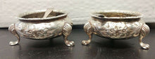 Load image into Gallery viewer, 2 x 1875 Sterling Silver Footed Salt Bowls With Spoons - Robert Harper Maker