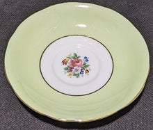 Load image into Gallery viewer, AYNSLEY Fine Bone China Cup & Saucer -- Soft Green, Gold Trim, Bouquet In Bowl