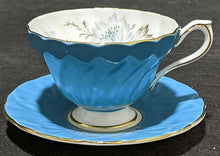 Load image into Gallery viewer, AYNSLEY Fine Bone China Cup & Saucer - Bright Blue With Grey Flower Detail