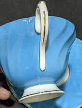 Load image into Gallery viewer, AYNSLEY Fine Bone China Cup & Saucer - Bright Blue With Grey Flower Detail