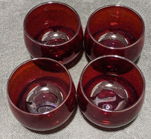 Load image into Gallery viewer, Vintage Cranberry Glass Decanter With 4 Stemless Glasses