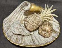 Load image into Gallery viewer, Large Ceramic Shell Decor by Haeger with Gold Tweed Glaze (22Kt) w Fruit