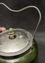 Load image into Gallery viewer, Vintage Hand Painted Green Glass Biscuit Barrel - As Is