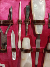 Load image into Gallery viewer, Vintage Heavy Mother of Pearl Handle Full Manicure 15 Pieces Vanity Set