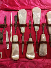 Load image into Gallery viewer, Vintage Heavy Mother of Pearl Handle Full Manicure 15 Pieces Vanity Set
