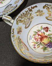 Load image into Gallery viewer, PARAGON Bone China Tea Cup & Saucer - Blue & Gold - Fruit Bouquet in Bowl