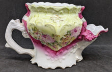 Load image into Gallery viewer, Victorian Porcelain Shaving Scuttle Mug - Green & Pink With Rose Detail