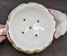 Load image into Gallery viewer, Victorian Porcelain Shaving Scuttle Mug - Green & Pink With Rose Detail