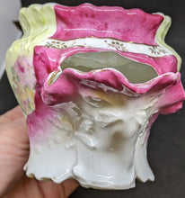 Load image into Gallery viewer, Victorian Porcelain Shaving Scuttle Mug - Green & Pink With Rose Detail