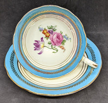 Load image into Gallery viewer, AYNSLEY Fine Bone China Teacup & Saucer - Teal, Gold & Floral Bouquet