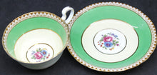 Load image into Gallery viewer, Green, Gold Trim Aynsley Bone China Cup and Saucer w/ Flower Bouquet Center