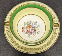 Load image into Gallery viewer, Vintage Johnson Bros Pareek Yellow & Green Cream Soup Bowl & Saucer Set