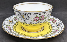 Load image into Gallery viewer, AYNSLEY Bone China Tea Cup & Saucer - Bright Yellow With Scalloped Floral Border