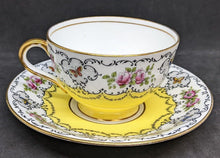Load image into Gallery viewer, AYNSLEY Bone China Tea Cup & Saucer - Bright Yellow With Scalloped Floral Border