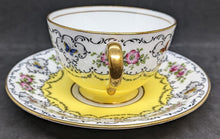 Load image into Gallery viewer, AYNSLEY Bone China Tea Cup & Saucer - Bright Yellow With Scalloped Floral Border
