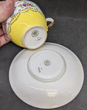 Load image into Gallery viewer, AYNSLEY Bone China Tea Cup & Saucer - Bright Yellow With Scalloped Floral Border