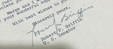 Load image into Gallery viewer, November 16th 1966 Autograph Letter of Robert Griffin Senator of Michigan, EX