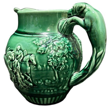 Load image into Gallery viewer, Vintage WEDGWOOD HUNTING SCENE GREEN MAJOLICA PITCHER JUG 6"Hx7.5"W