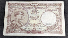 Load image into Gallery viewer, 1941 Belgium - National Bank - 20 (Vingt) Francs Bank Note - Janssen, Sontag