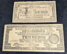Load image into Gallery viewer, 2 x Philippine Guerrilla Notes - 1 & 10 Pesos