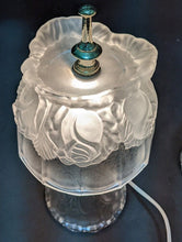 Load image into Gallery viewer, 2 Pressed Glass Floral Rose Pattern Table Lamps - Working
