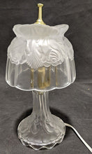 Load image into Gallery viewer, 2 Pressed Glass Floral Rose Pattern Table Lamps - Working