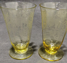 Load image into Gallery viewer, Vintage Yellow Depression Glass Grape & Vine Etched Water / Juice Glass