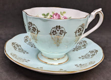 Load image into Gallery viewer, Vintage Queen Anne Bone China Tea Cup & Saucer - Teal Blue & Gold Detail