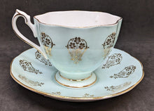 Load image into Gallery viewer, Vintage Queen Anne Bone China Tea Cup & Saucer - Teal Blue & Gold Detail