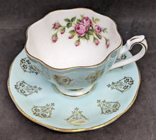 Load image into Gallery viewer, Vintage Queen Anne Bone China Tea Cup & Saucer - Teal Blue & Gold Detail