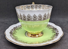 Load image into Gallery viewer, Elizabethan Fine Bone China Tea Cup & Saucer by Taylor & Kent - Green & Gold