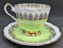 Load image into Gallery viewer, Elizabethan Fine Bone China Tea Cup & Saucer by Taylor & Kent - Green & Gold