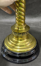 Load image into Gallery viewer, Victorian Banquet Lamp, Embossed Peach Glass, Brass Column English Made