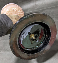 Load image into Gallery viewer, Victorian Banquet Lamp, Embossed Peach Glass, Brass Column English Made