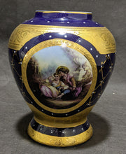 Load image into Gallery viewer, Limoges Porcelain Lidded Urn Cobalt & Gold, Romance Scene