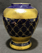 Load image into Gallery viewer, Limoges Porcelain Lidded Urn Cobalt & Gold, Romance Scene