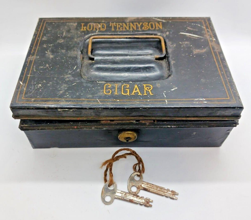 1905 Lord Tennyson Cigar Cash Box Rare with Keys & Tray (Davis & Sons, Montreal)