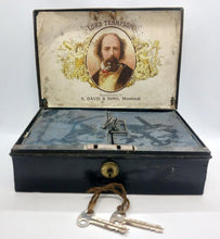 Load image into Gallery viewer, 1905 Lord Tennyson Cigar Cash Box Rare with Keys &amp; Tray (Davis &amp; Sons, Montreal)
