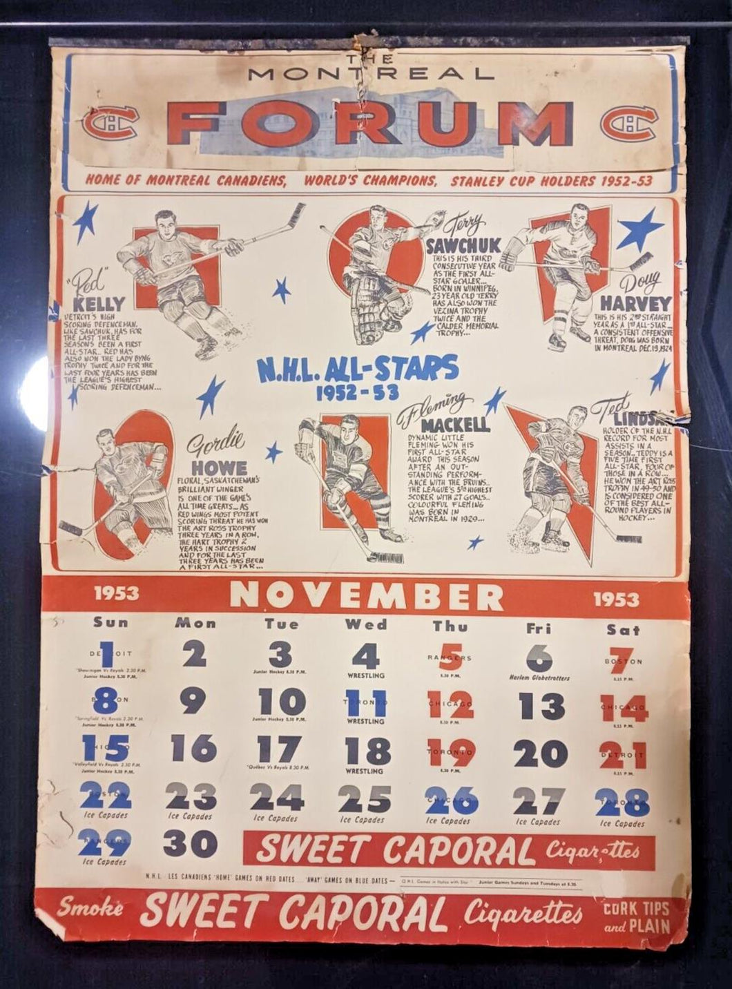 1952-53 Montreal Canadiens World's Champions Sweet Caporal Hockey Calendar