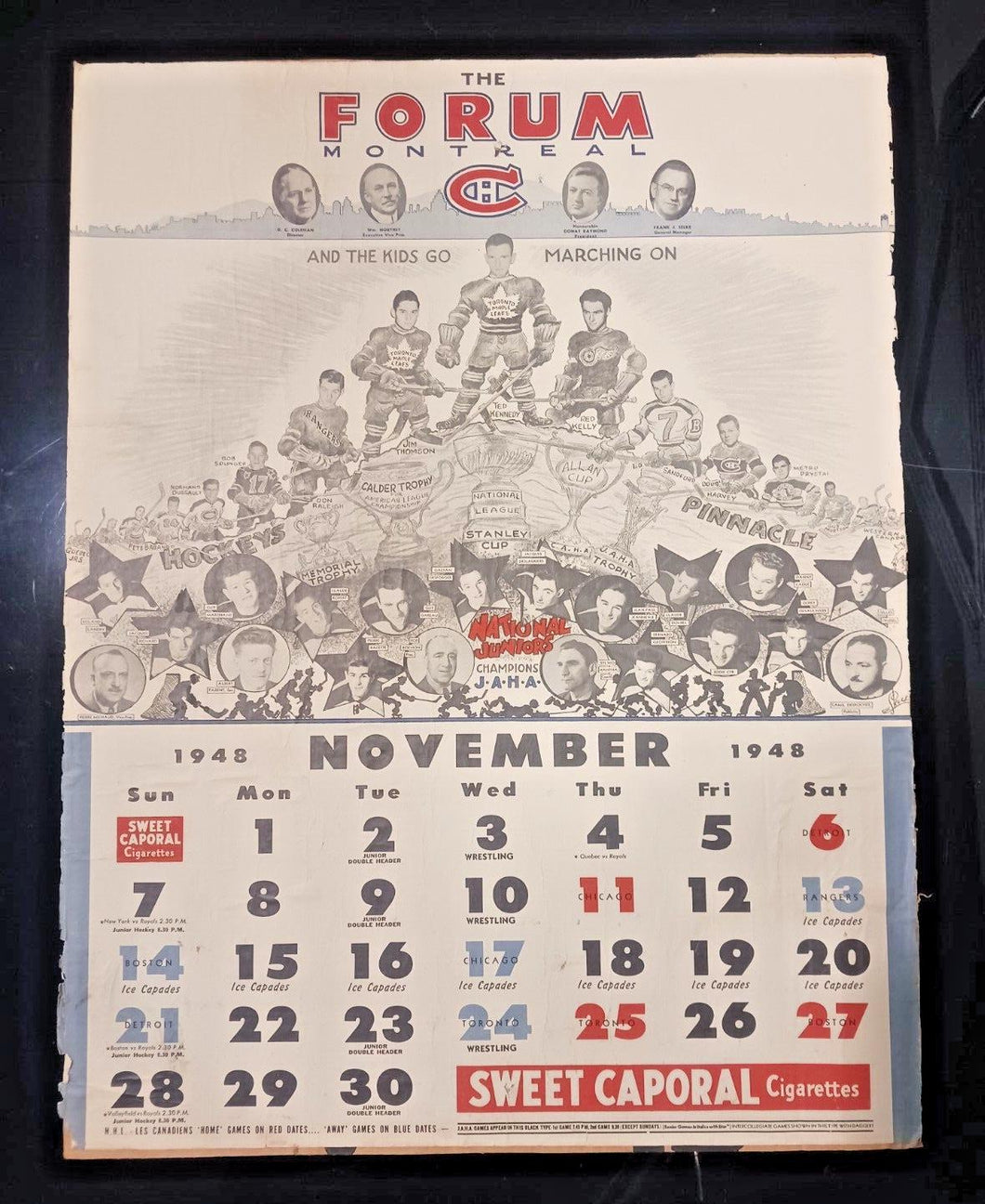 1948 Montreal National Jr Champions J.A.H.A Sweet Caporal Hockey Calendar Page