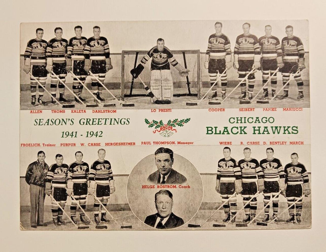 1941-42 Chicago Black Hawks Christmas Card Original One Sided