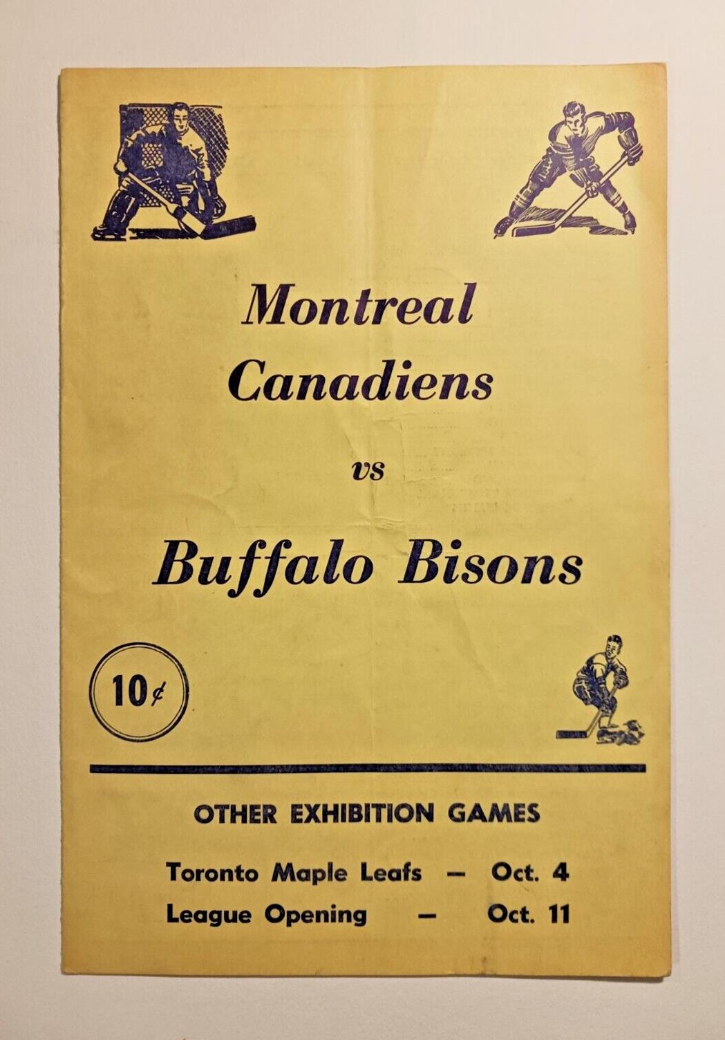 1959-60 AHL season Montreal Canadiens vs Buffalo Bisons Scorecard