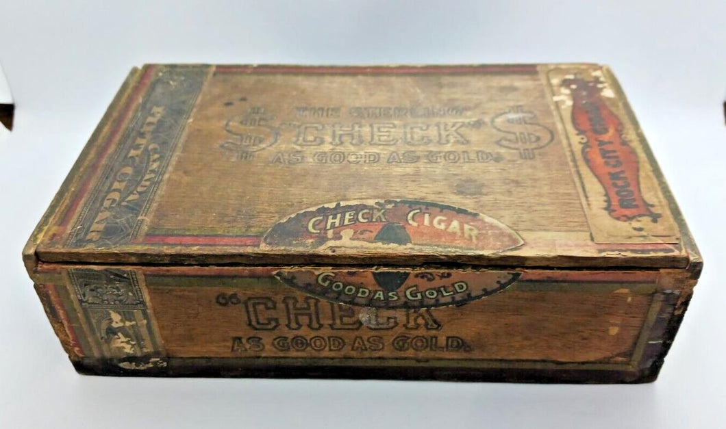 1904 The Sterling Check As Good As Gold Cigar Box by Rock City Cigar Co.
