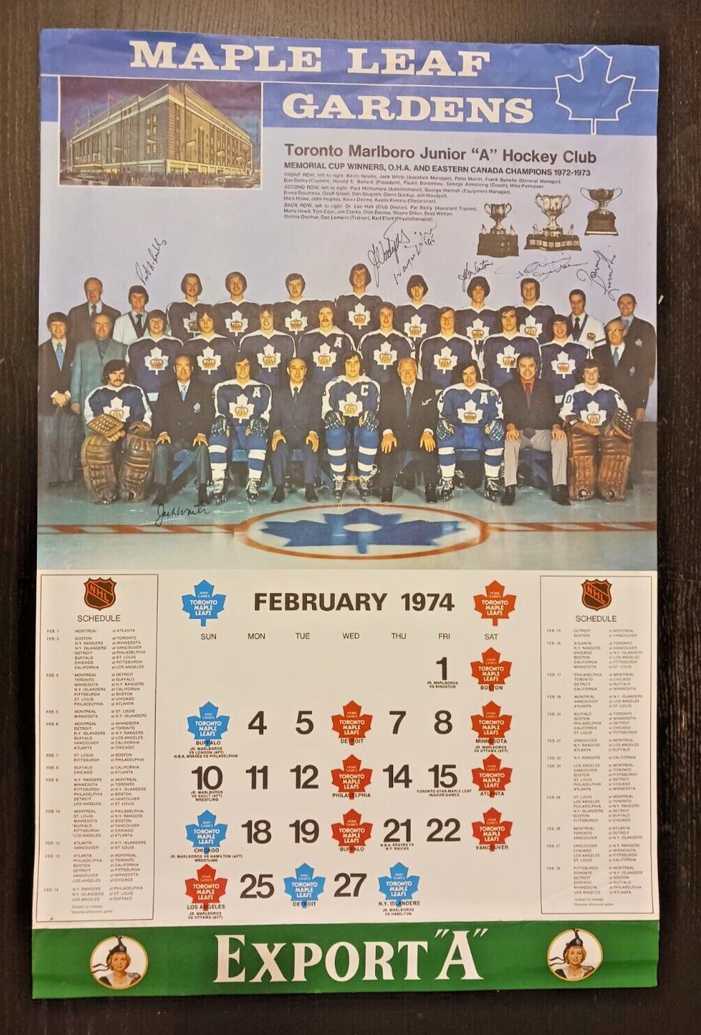 1974-75 Maple Leaf Gardens Toronto Marlboro Calendar Page Signed