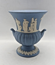 Load image into Gallery viewer, Vintage Wedgwood Blue Jasperware Athena GREEK GODDESS Urn Vase Miniature
