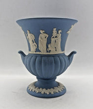 Load image into Gallery viewer, Vintage Wedgwood Blue Jasperware Athena GREEK GODDESS Urn Vase Miniature
