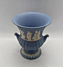 Load image into Gallery viewer, Vintage Wedgwood Blue Jasperware Athena GREEK GODDESS Urn Vase Miniature
