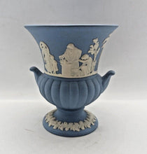 Load image into Gallery viewer, Vintage Wedgwood Blue Jasperware Athena GREEK GODDESS Urn Vase Miniature
