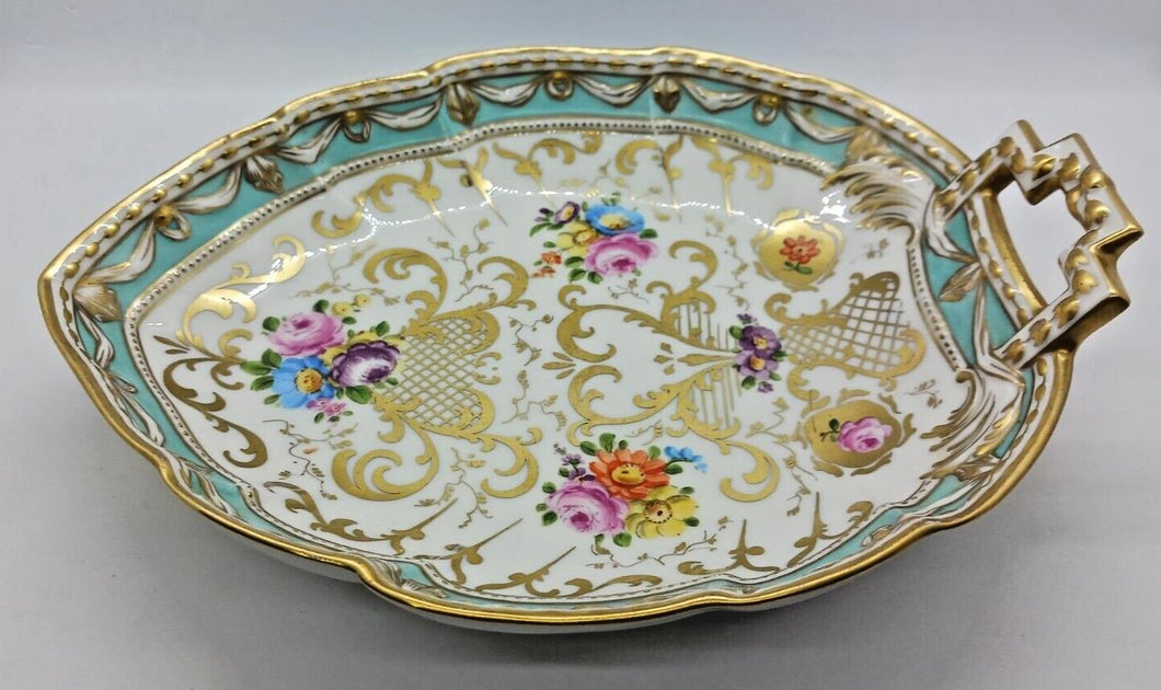 1820s KPM Handpainted BERLIN German Leaf Shaped Candy Bowl with Gold Trim